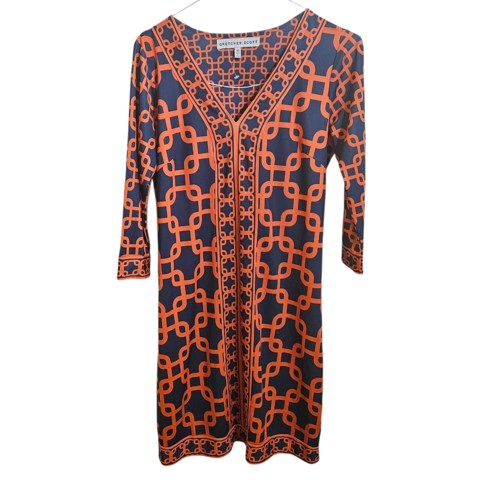 GRETCHEN SCOTT DESIGNS RED BLUE GEOMETRIC PRINT MIDI DRESS SIZE XS